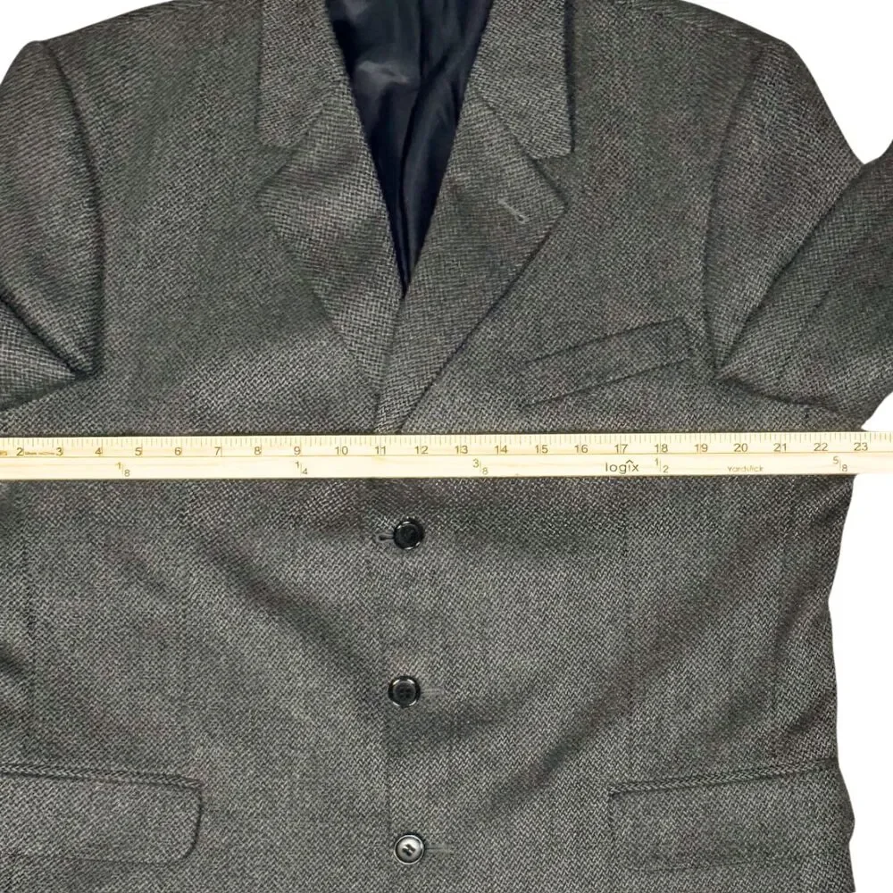 Croft & Barrow Blazer Jacket Worsted Lambswool Herringbone‎ 42R Gray Brown Retro